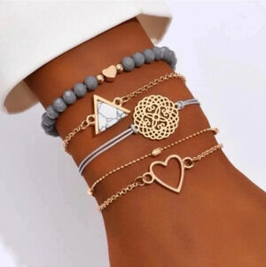 4 Piece Gray Beaded Bracelet Set